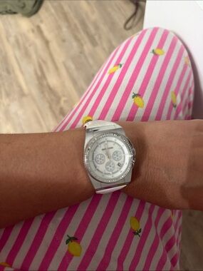 Michael Kors White Crystal-Trim Chronograph Watch